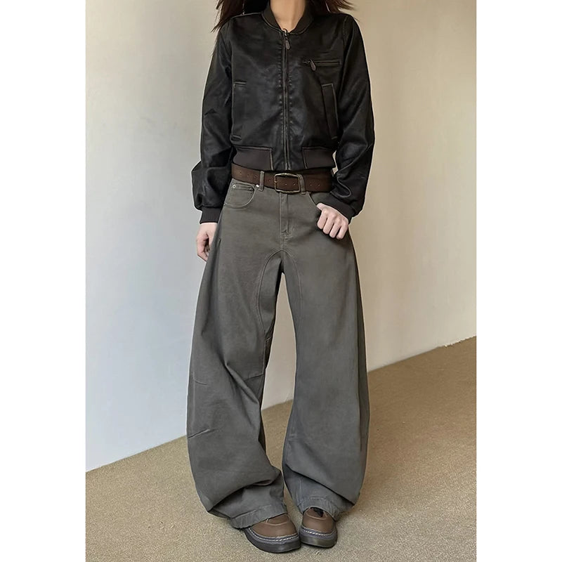 GETADME American Vintage 2000s Style High Waist Camel Jeans Pants Spring Fashion Women’s Baggy Y2K Wide Leg Denim Trouser Female Clothes