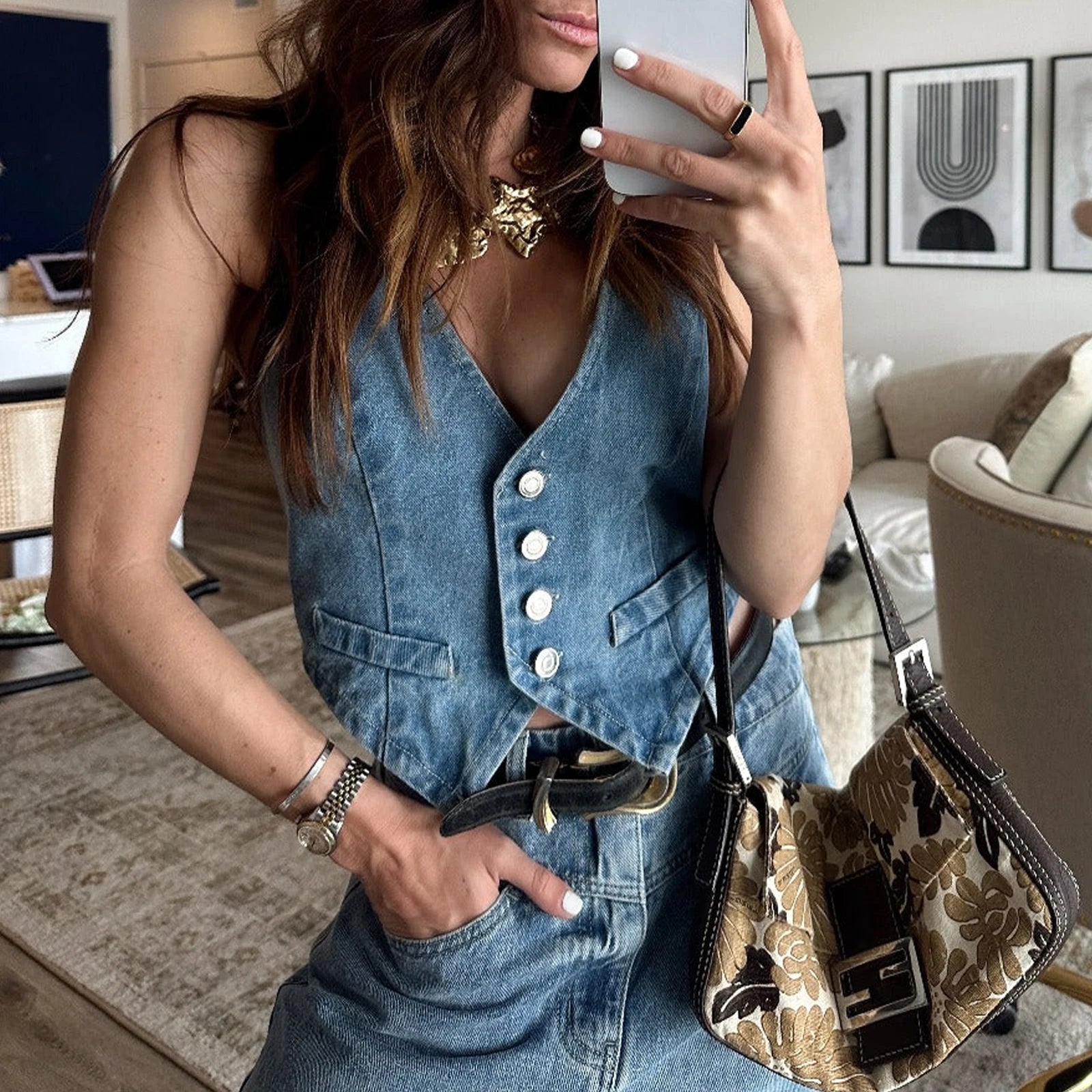 GETADME Women's Y2K Vintage Denim Vests Casual Summer Button V-Neck Sleeveless Tank Tops Irregular Hem Aesthetic Waistcoat
