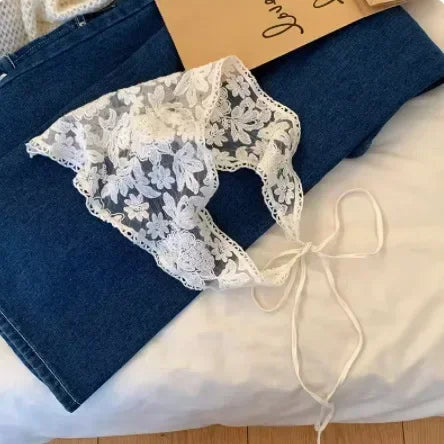 GETADME 2 in 1 Triangle Short Skirt Half Skirt Butt Curtain Skirt Lace Trim Apron Soft Lace Stacked Ins Style Korean Spring Headscarf