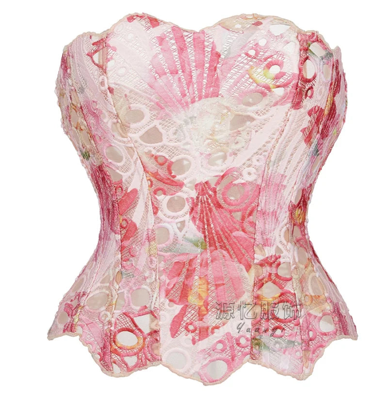 GETADME Lace double-layer corset palace style ins-inspired print body-shaping garment multi-colored sexy slim-fitting