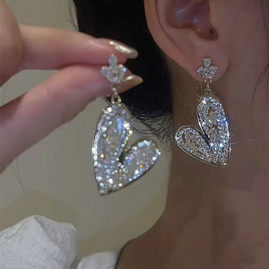 Elegant Heart Shape Crystal Metal Drop Earrings - RuchiCollection