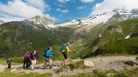 Outdoor enthusiasts - hiking in the mountains