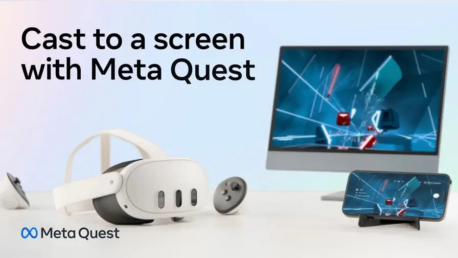 Meta Quest 3 VR Headset Casting to a Desktop Screen and Mobile Device