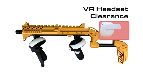 SPINE VR Gun Stock demonstrating the use of Virtual Reality Headset Clearance