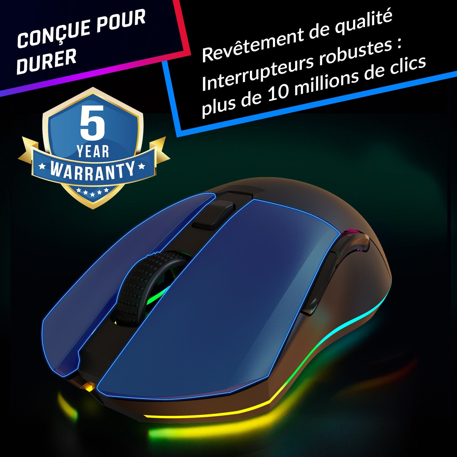 KLIM Blaze Pro - Souris Gamer sans Fil RGB Rechargeable avec