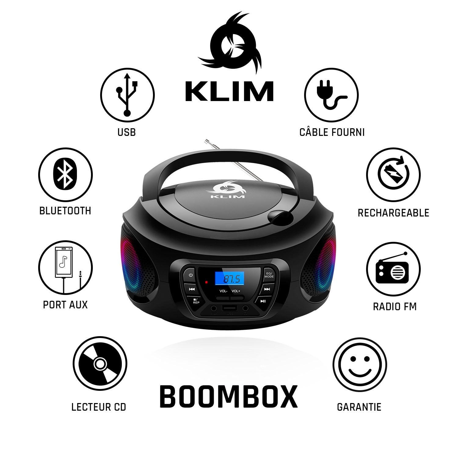 KLIM Boombox Radio CD Player Wireless with Bluetooth & USB – KLIM