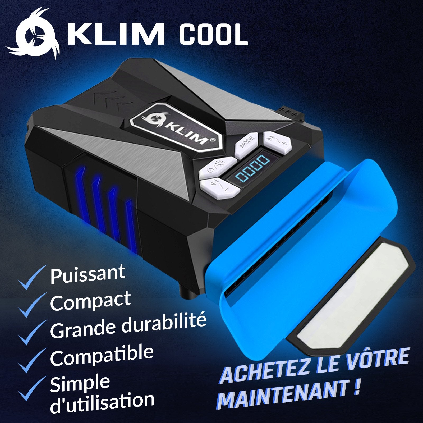 Support pour ordinateur Klim Techs KLIM Halo Support refroidisseur PC  Portable Gamer / Éclairage RGB / 11 - 17 / Ventilateur USB / Stable et  Silencieux / Compatible Mac et PS4