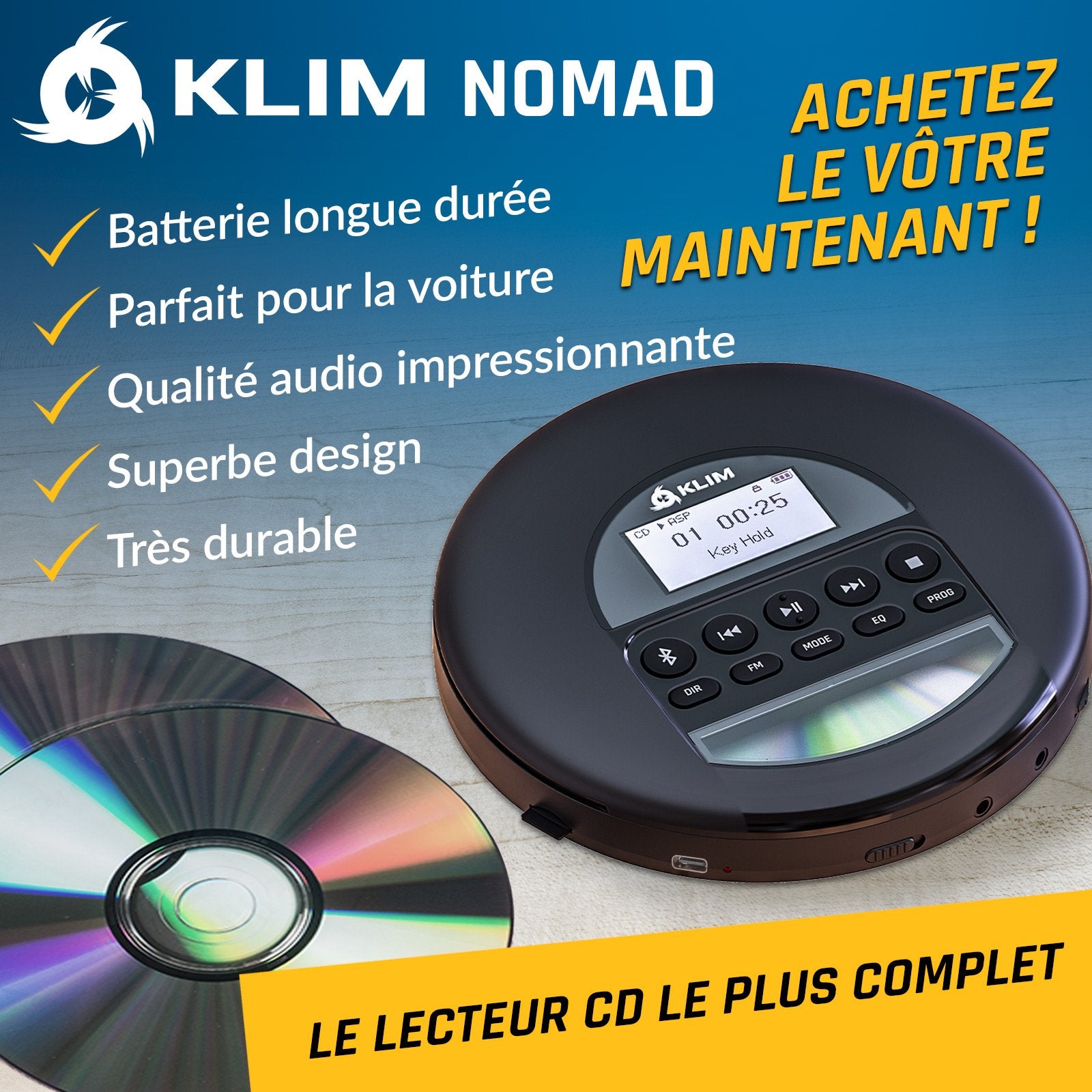 KLIM Nomad - Lecteur CD Portable avec Bluetooth – KLIM Technologies