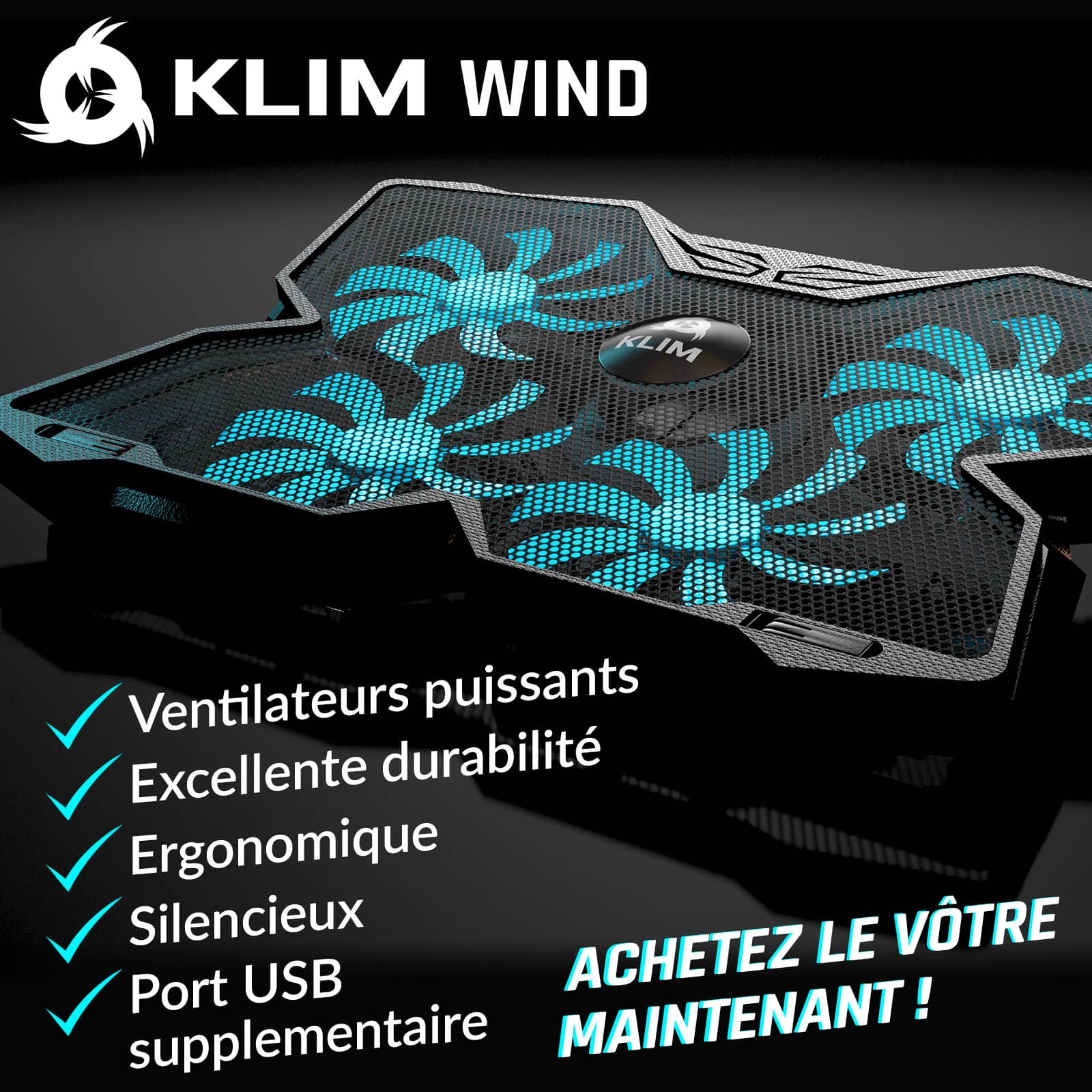 KLIM Wind - Refroidisseur Ordinateur Portable - Plus de 500 000 unités  vendues - Nouveauté 2023 - Le Plus Puissant - 4 Ventilateurs Silencieux - Refroidisseur  PC Portable PS5, PS4 Xbox - Noir : : Informatique