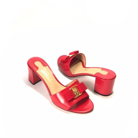 SALVATORE FERRAGAMO 'EOLIE' RED BLOCK HEELS 