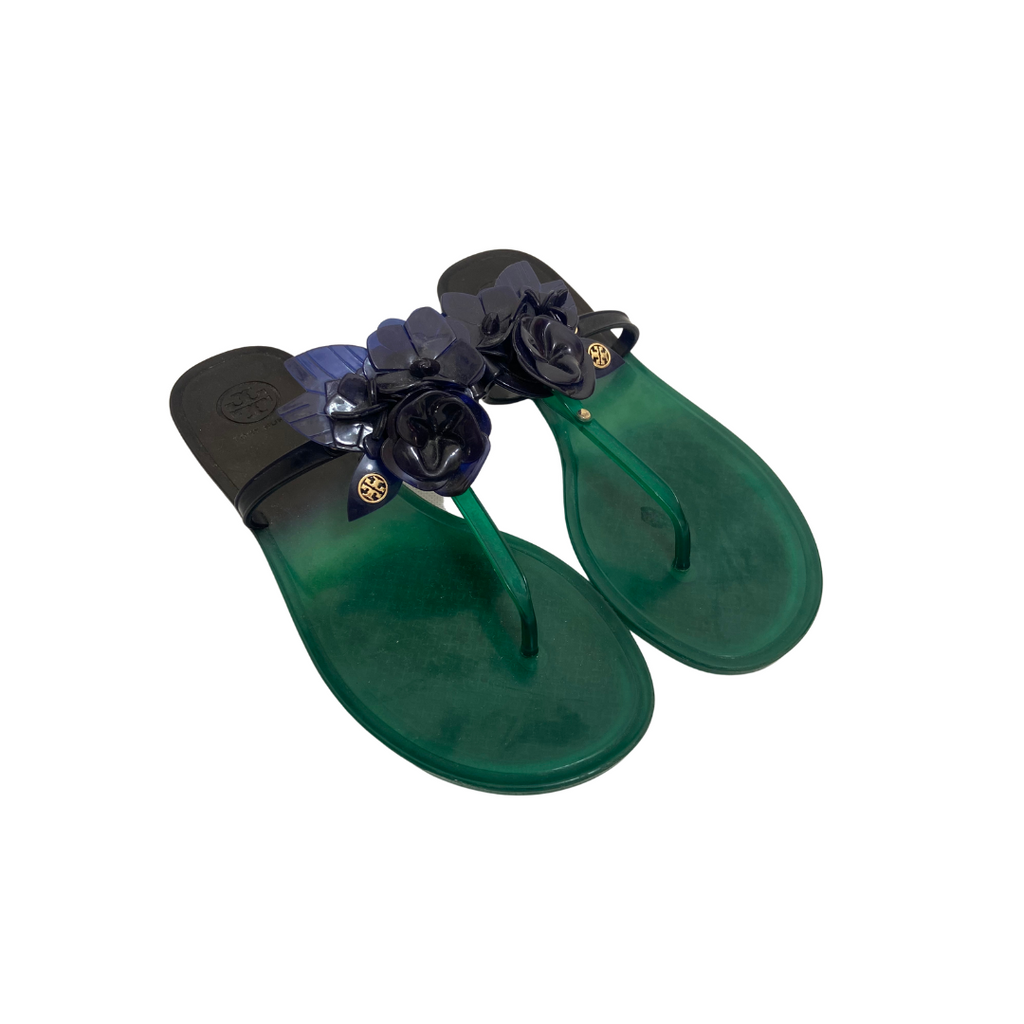 Tory Burch Green & Blue Blossom Jelly Sandals | Pre Loved | | Secret Stash