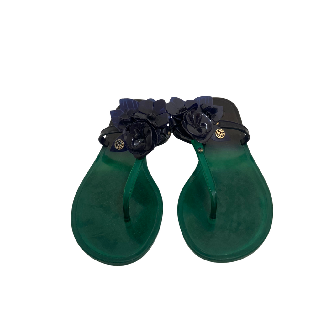 Tory Burch Green & Blue Blossom Jelly Sandals | Pre Loved | | Secret Stash