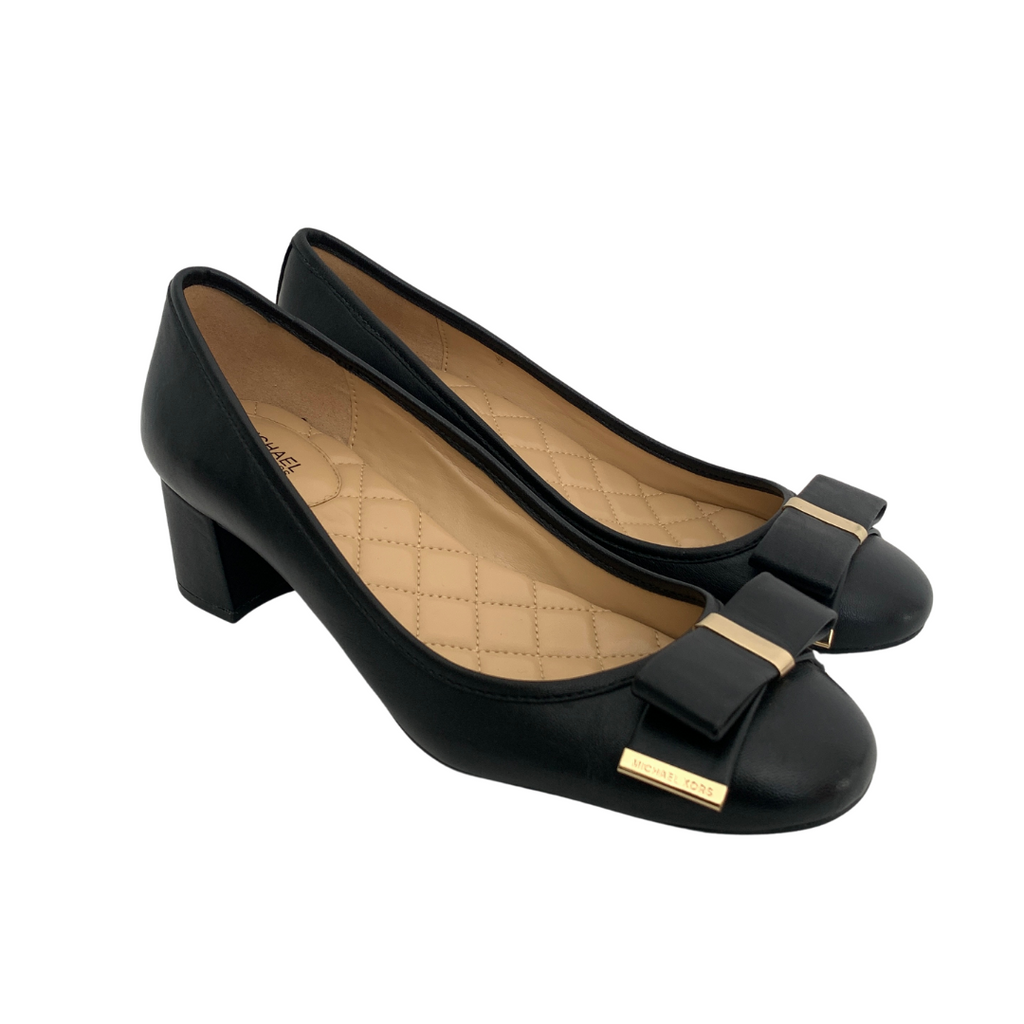 Michael Kors 'Kiera' Ballet Flat Black Leather Block Heel Pumps | Bran |  Secret Stash