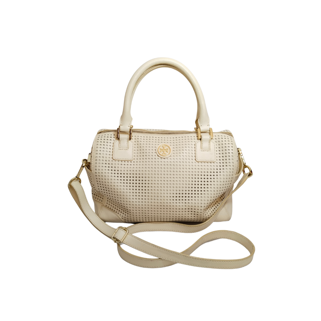 Tory Burch Cream Perforated Leather Robinson Satchel | Pre Loved | | Secret  Stash