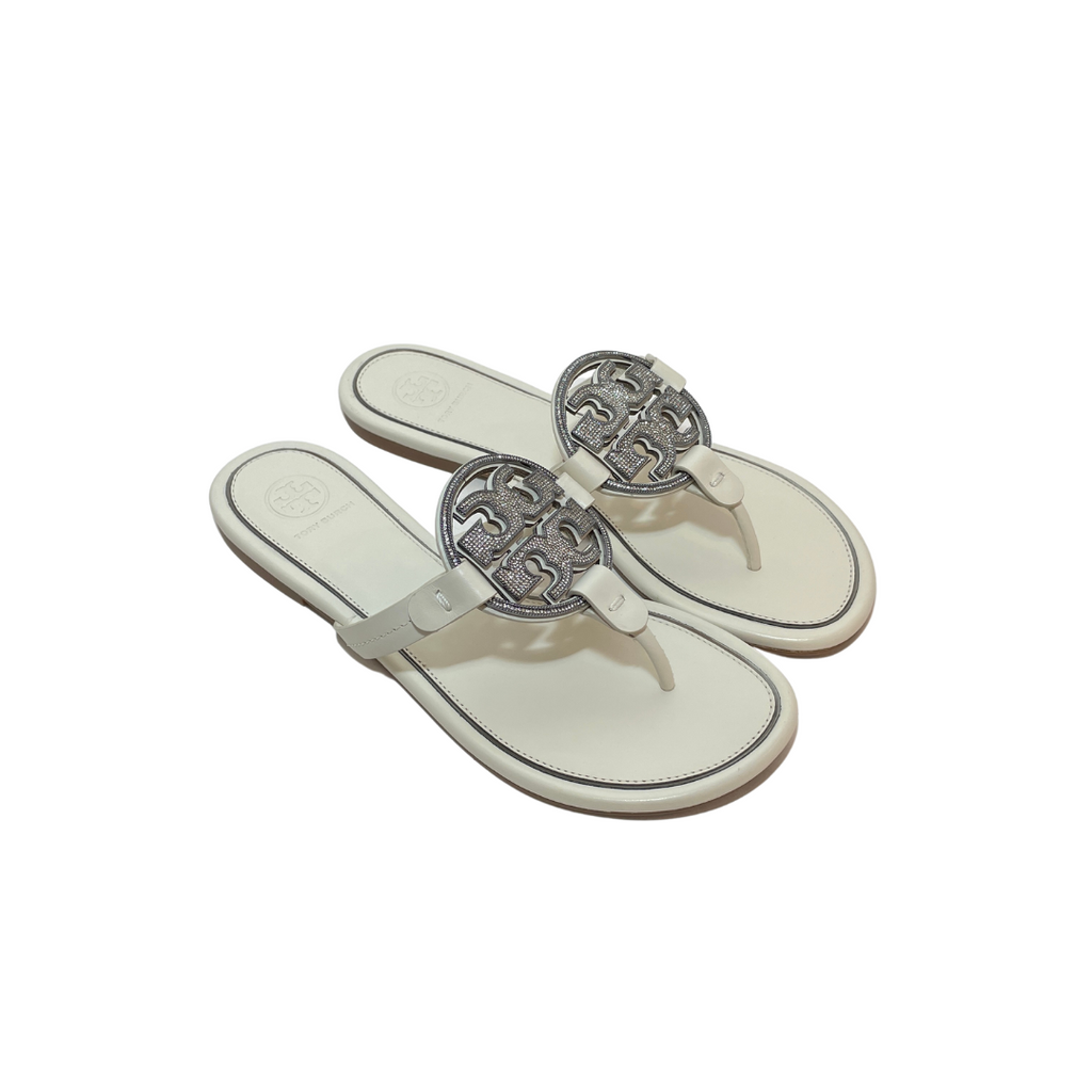 Tory Burch White Rhinestone 'Miller' Sandals | Brand New | | Secret Stash