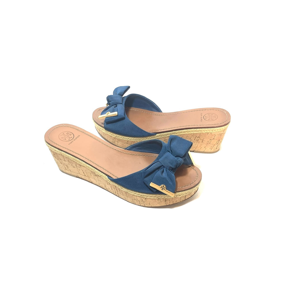 Tory Burch 'Penny' Blue Canvas & Jute Wedges | Pre Loved | | Secret Stash