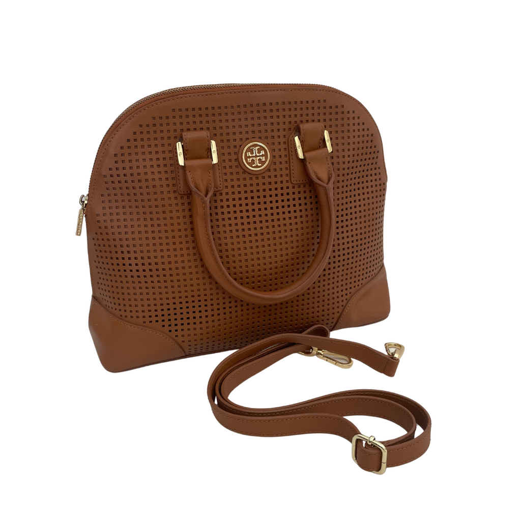 Tory Burch Tan Leather Perforated Dome Tote | Gently Used | | Secret Stash