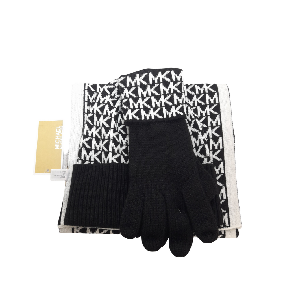 Michael Kors Black and White Monogram Scarf, Hat and Gloves Set | Bran |  Secret Stash