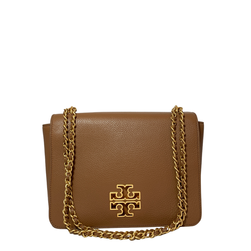 Tory Burch Tan Leather 'Britten' Large Shoulder Bag | Gently Used ...