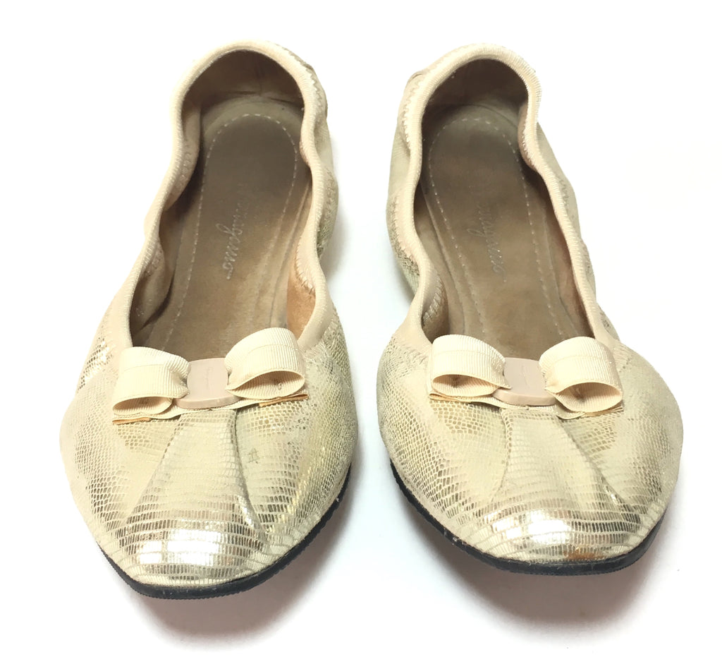 Salvatore Ferragamo My Joy Metallic Gold Ballet Flats | Gently Used ...