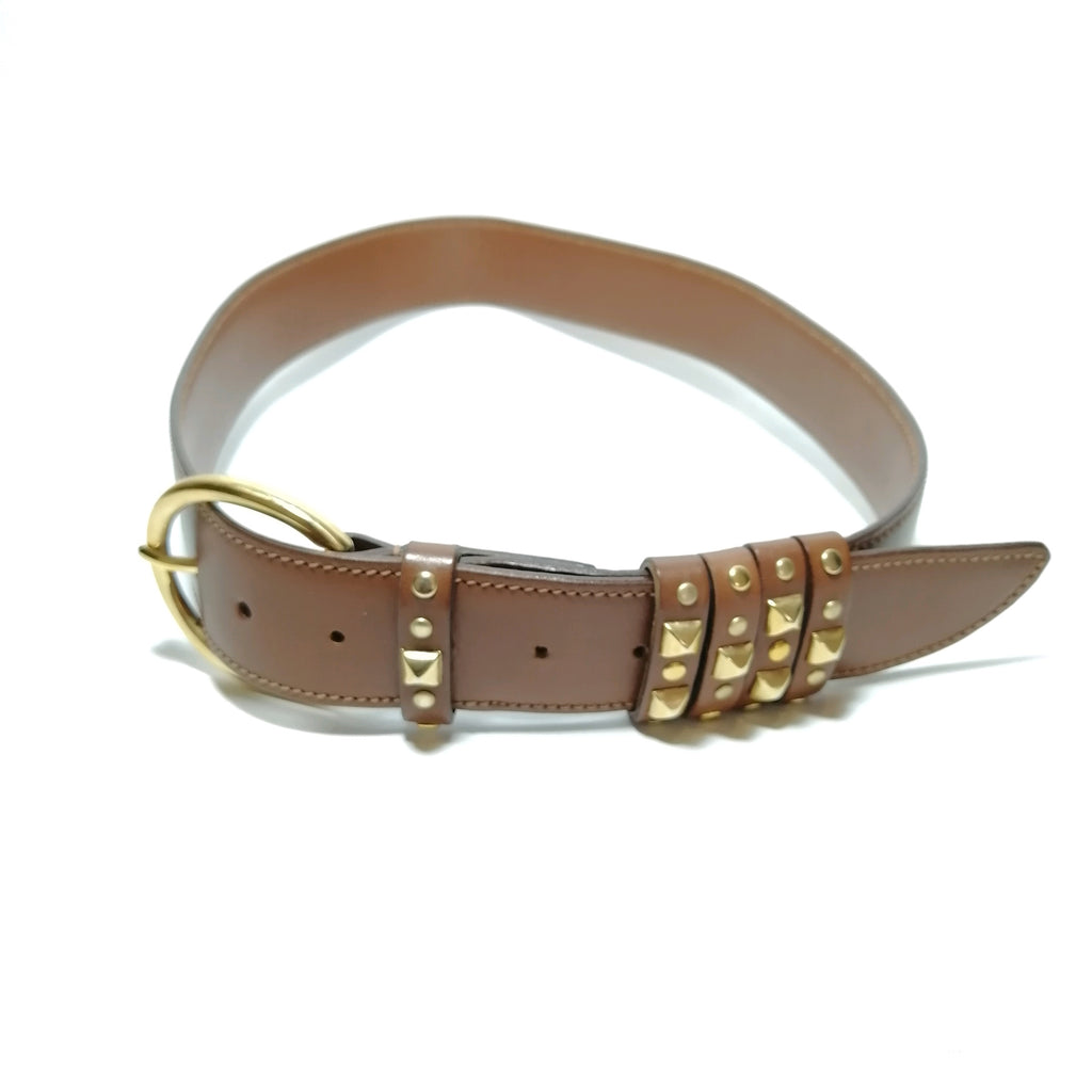 Gucci Tan Leather Gold Studded Belt | Gently Used | | Secret Stash