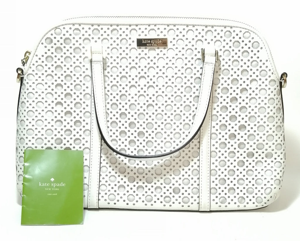 Kate Spade White 'RACHELLE Newbury' Laser-Cut Leather Tote | Gently Us ...