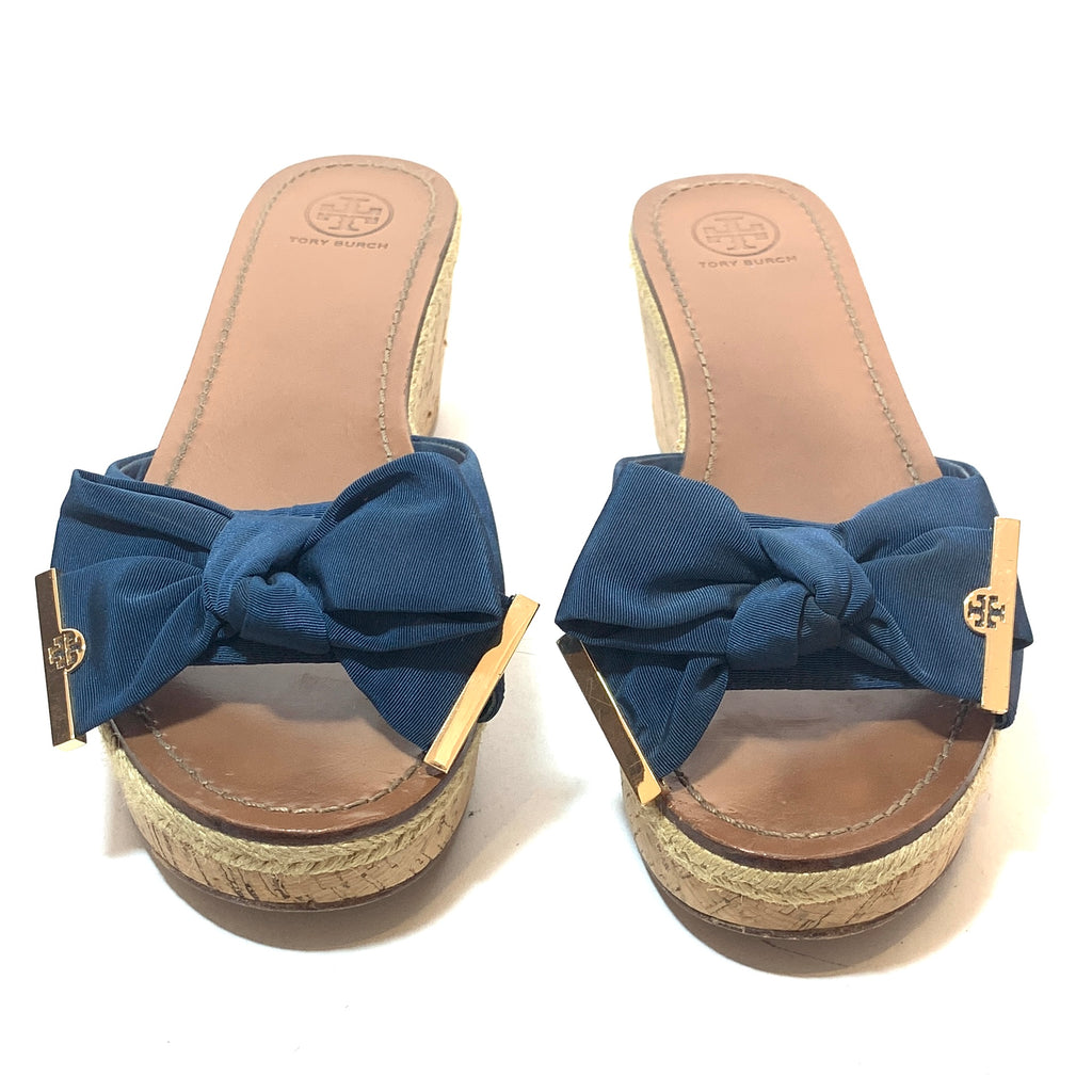 Tory Burch 'Penny' Blue Canvas & Jute Wedges | Pre Loved | | Secret Stash