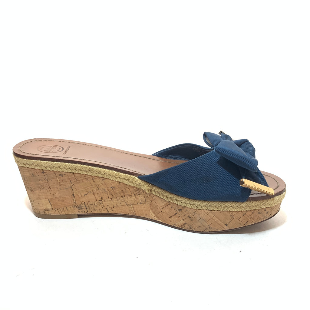 Tory Burch 'Penny' Blue Canvas & Jute Wedges | Pre Loved | | Secret Stash