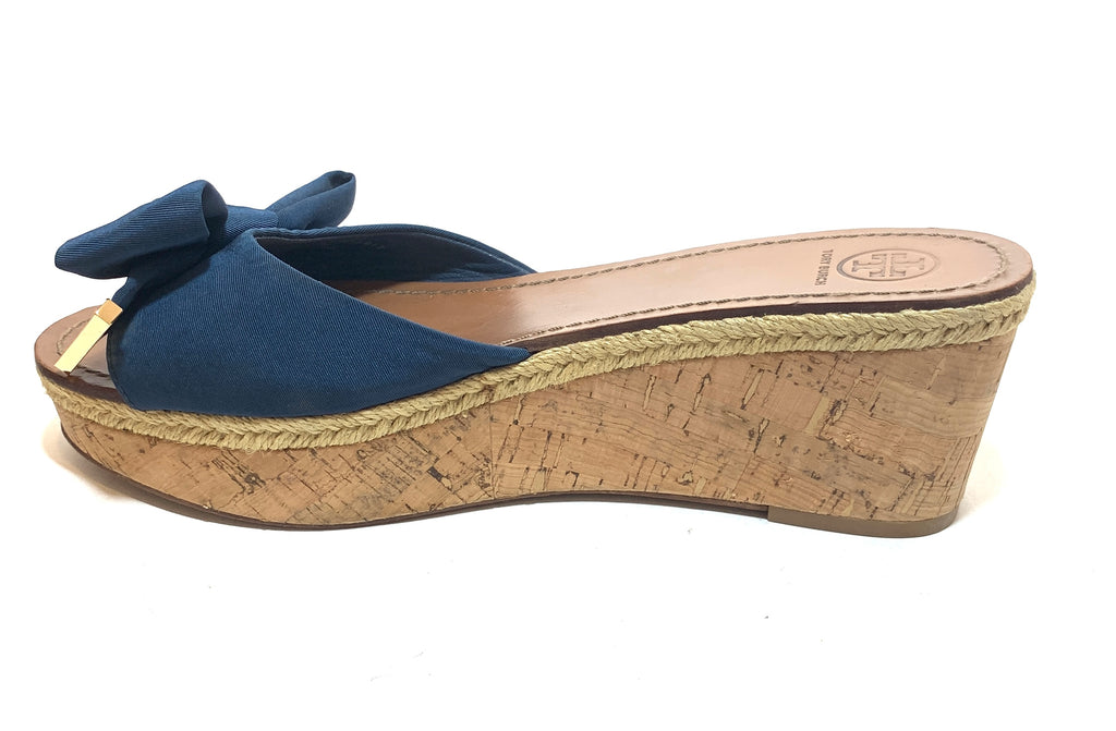 Tory Burch 'Penny' Blue Canvas & Jute Wedges | Pre Loved | | Secret Stash