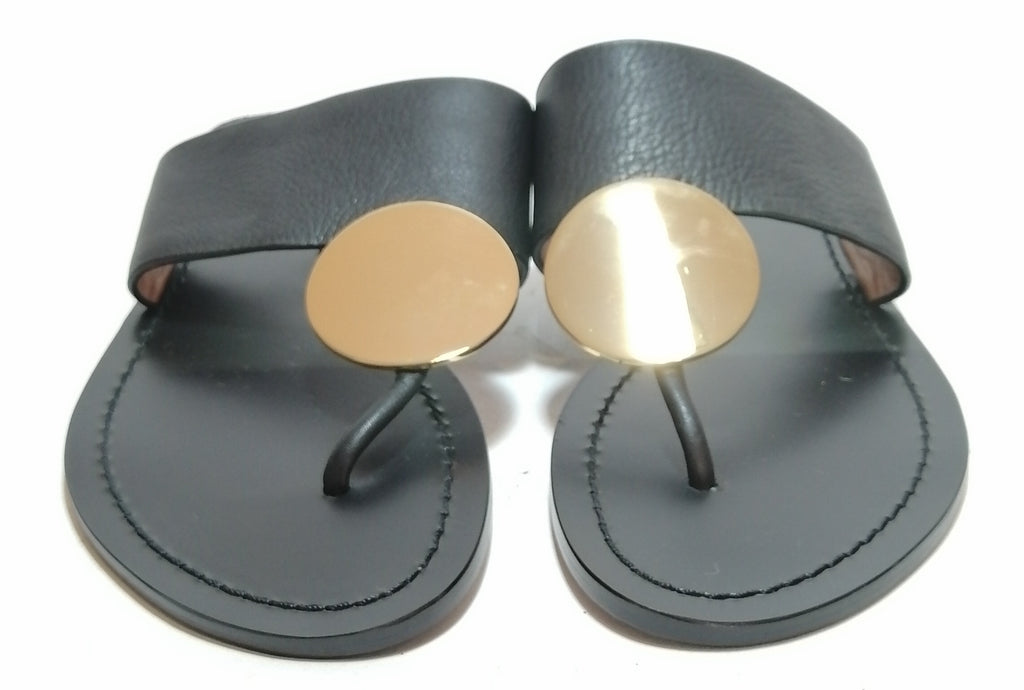 Tory Burch Patos Disk Black Leather Sandals | Brand New | | Secret Stash