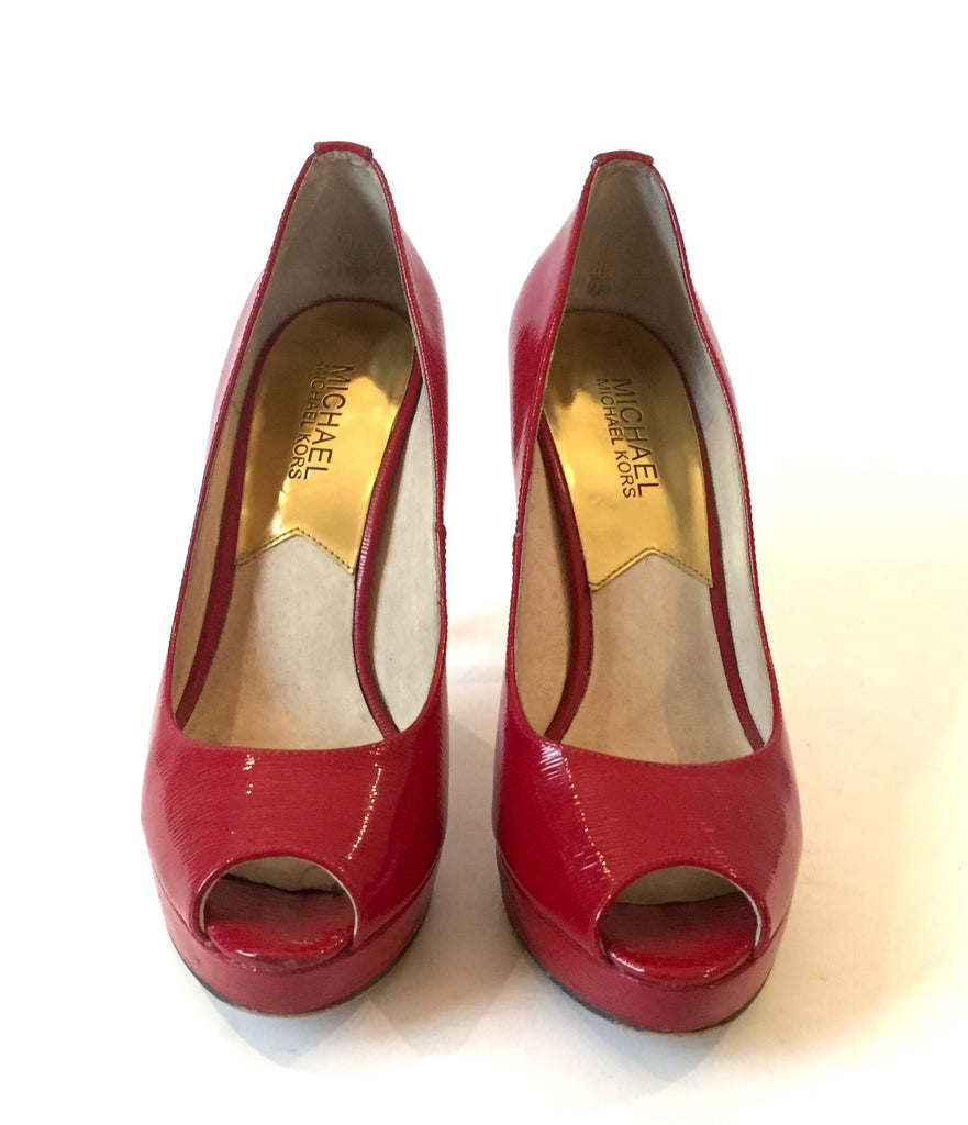 Michael Kors Red Patent Leather Peep Toe Heels | Gently Used | | Secret  Stash