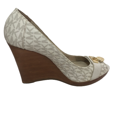 Michael Kors Vanilla Monogram 'Hamilton' Peep-toe Wedges | Pre Loved | |  Secret Stash