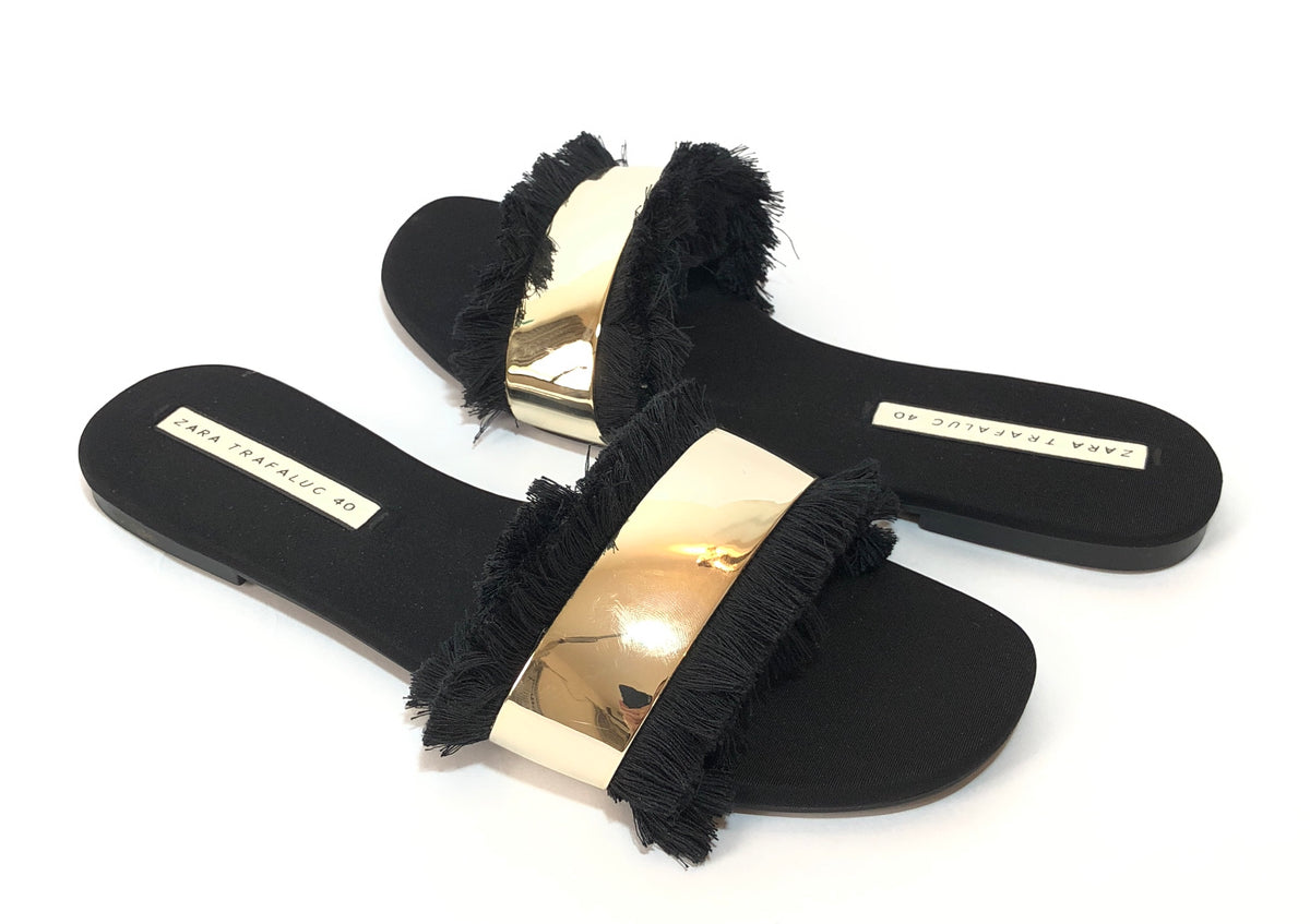 zara slides with fringe