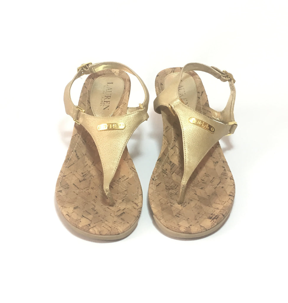 LAUREN Ralph Lauren Gold Thong Wedge Sandals | Like New | | Secret Stash
