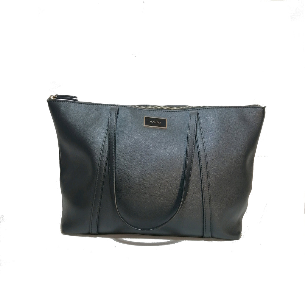 Mango Black Leatherette Tote Bag | Gently Used | | Secret Stash