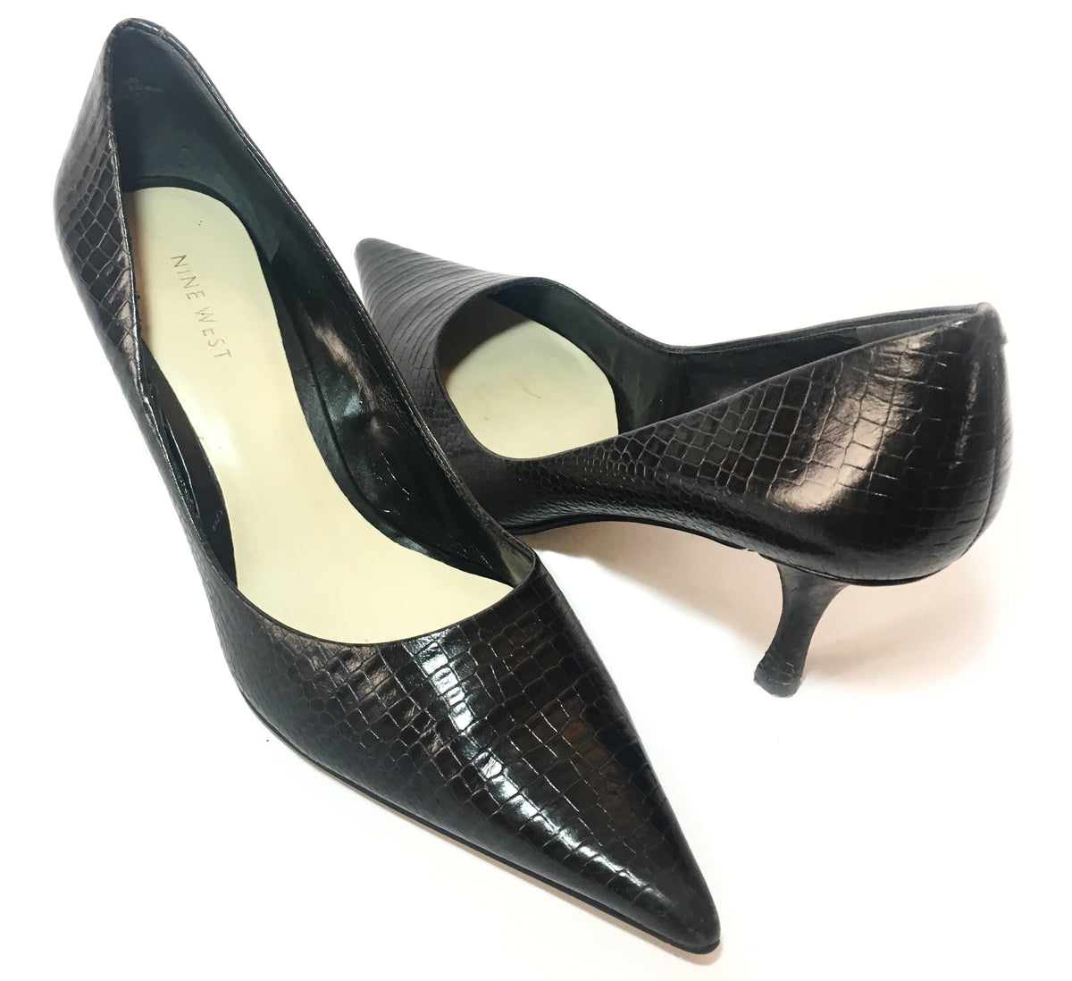 nine west black leather heels