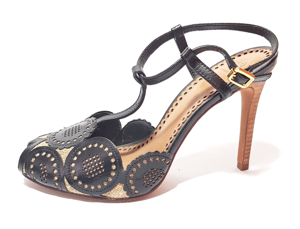 Tory Burch 'Alexa' Black T-Strap Peep Toe Heels | Gently Used ...