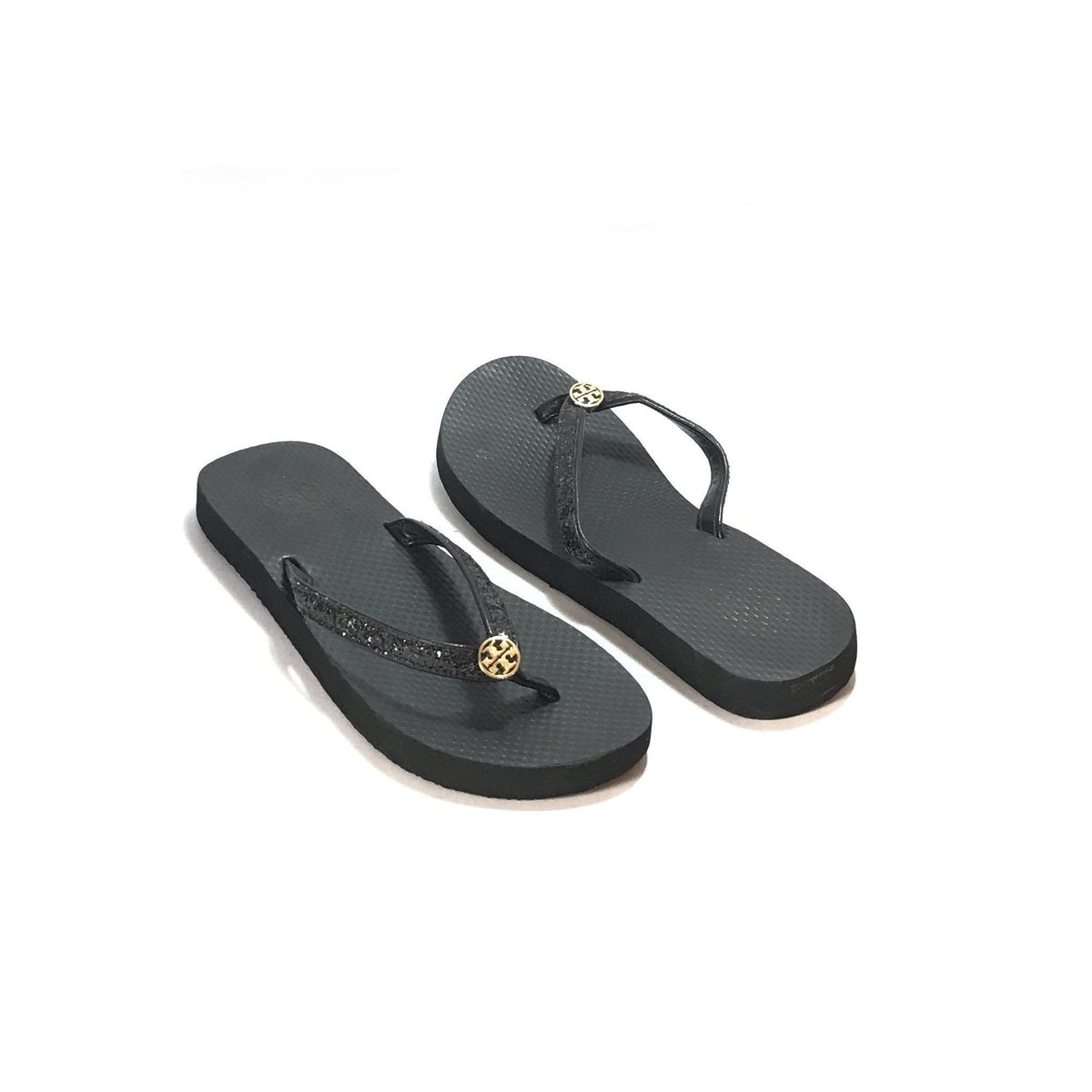 Tory Burch Black Glitter Rubber Flip Flops | Like New | | Secret Stash