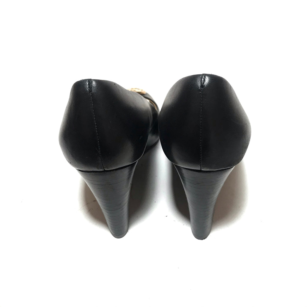 Tory Burch Black Leather 'Benton' Peep-toe Wedges | Gently Used | | Secret  Stash