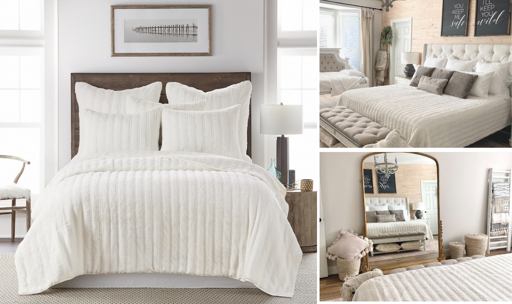 Luxury Christmas Bedding: Add the luxurious Faux Fur Ivory Quilt by Levtex Home to your bedroom