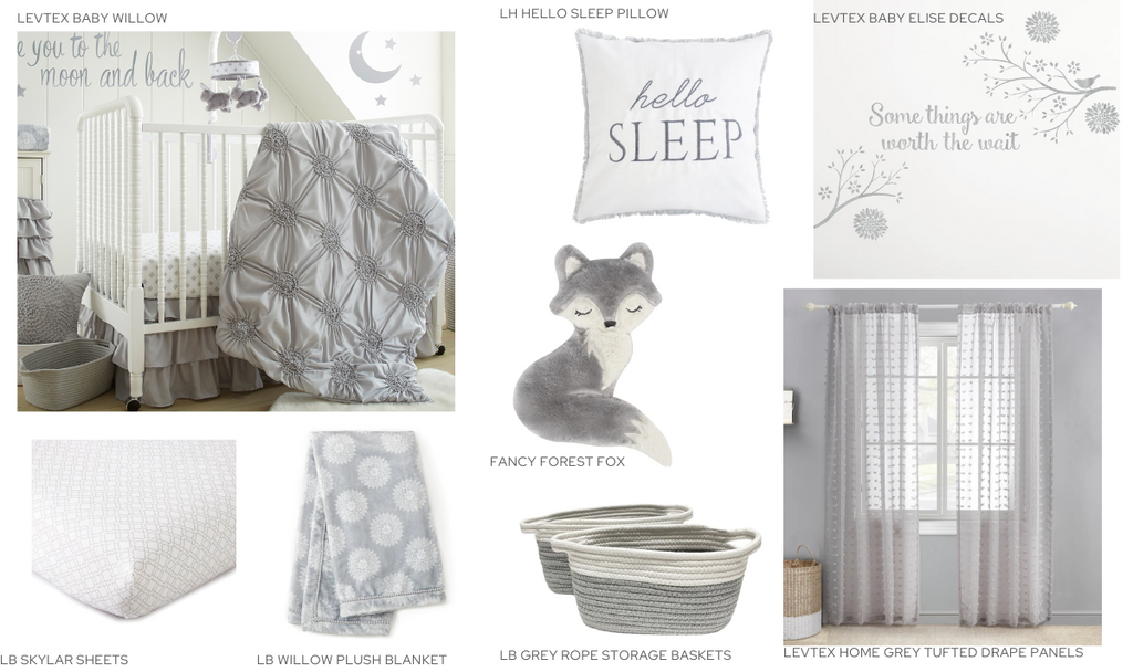 Grey nursery bedding and decor by Levtex Home