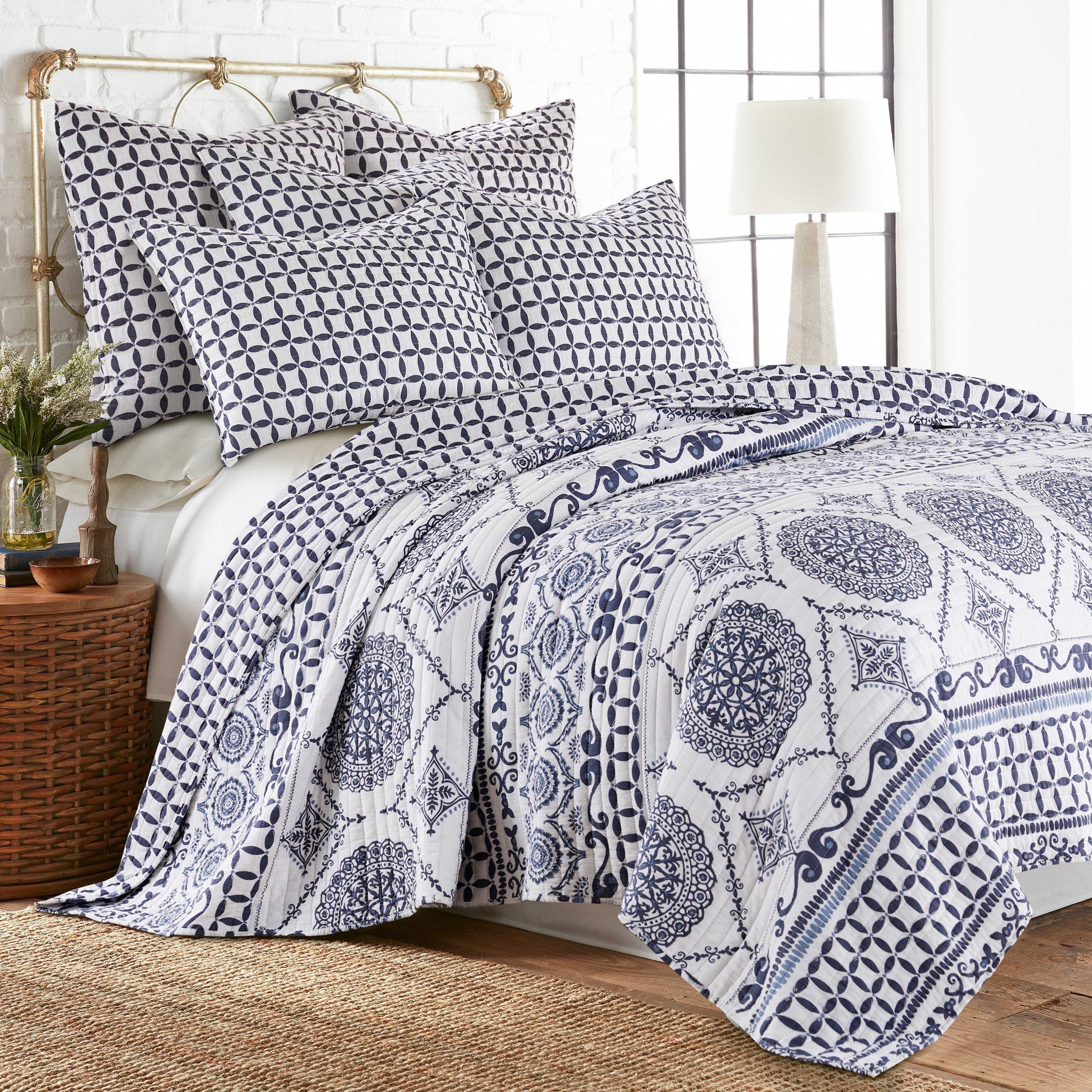 Linen Front/Cotton Back King Quilted Sham - Navy - Levtex Home