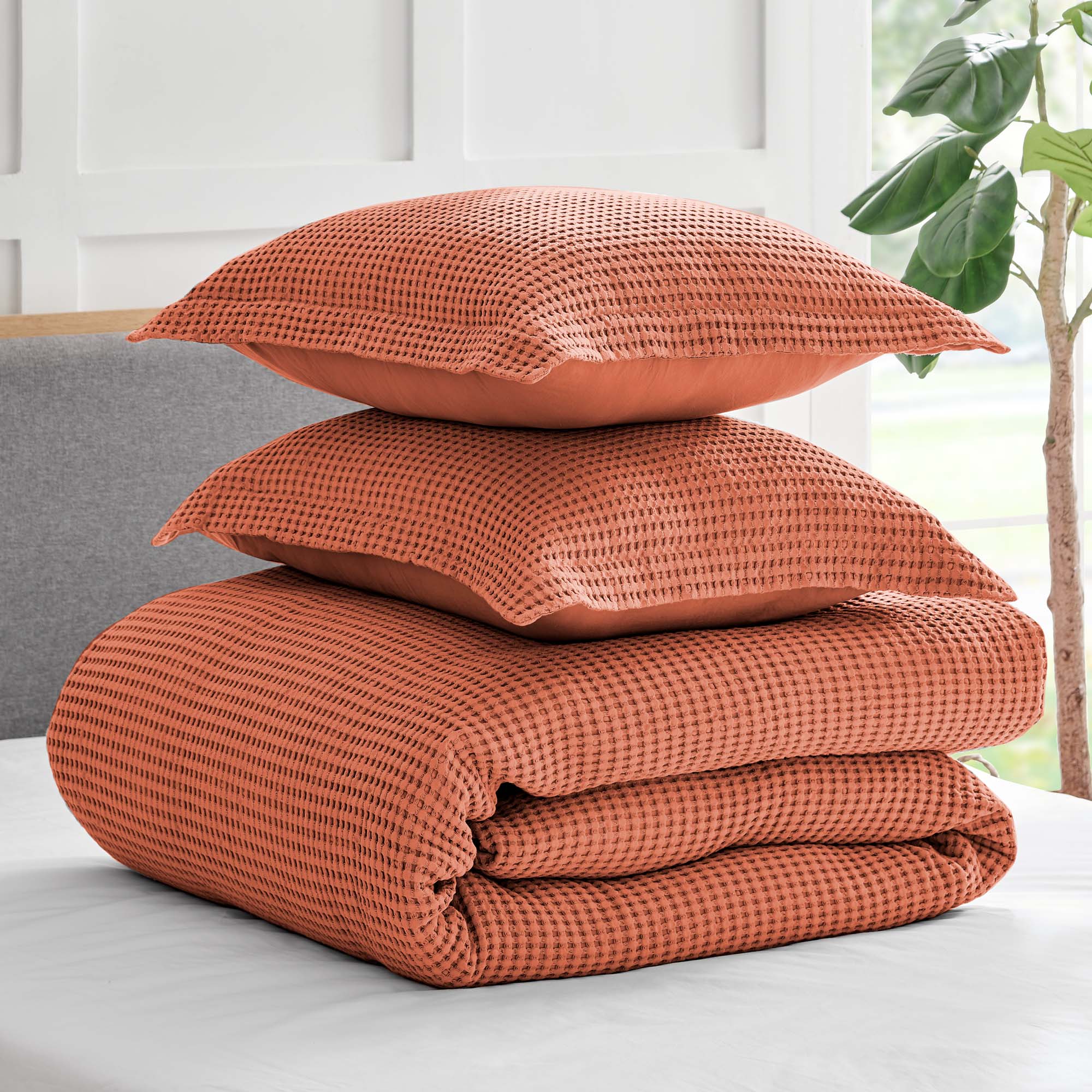 Set of 2 Waffle Linen Throw Pillow Cases in Cinnamon/ Waffle Pillow  Covers/linen Decorative Cushion Cover Dusty Orange/free Shipping 