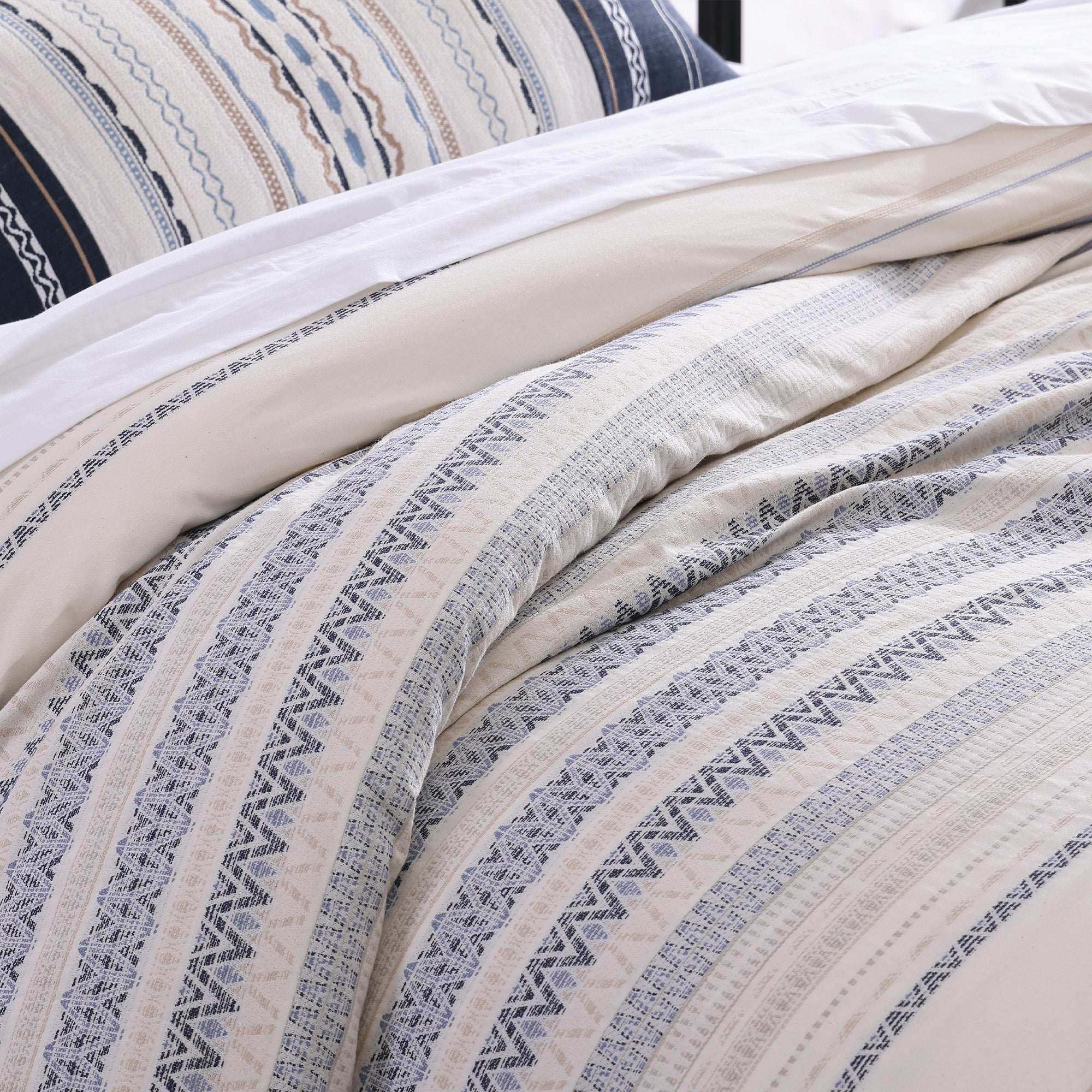 Levtex Home - Pickford Comforter Set - Twin Comforter + One Standard Pillow  Cases - Blue, Taupe, Off-White - Jacquard Tribal - Comforter (68 x 88in.)