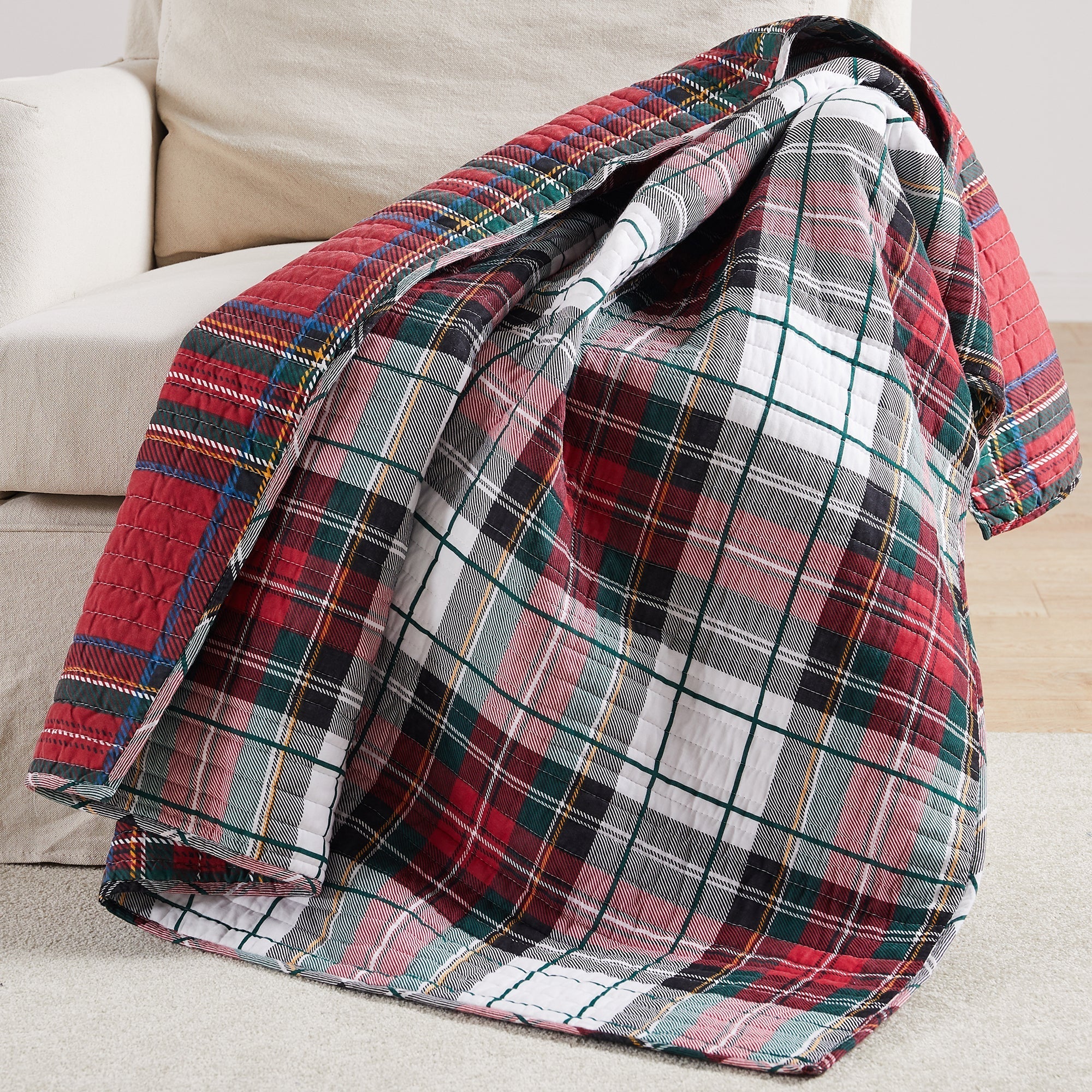 Thatch Home Spencer Plaid Quilted Throw Cotton Levtex Home 