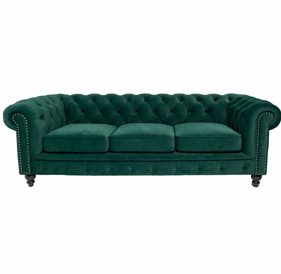 3 Seater Chesterfield Style Sofa Green Velvet – S.ALTERNATIVE FURNITURE