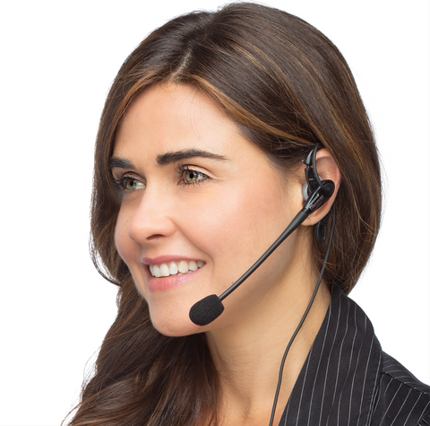Young woman close up of her wearing a business headset