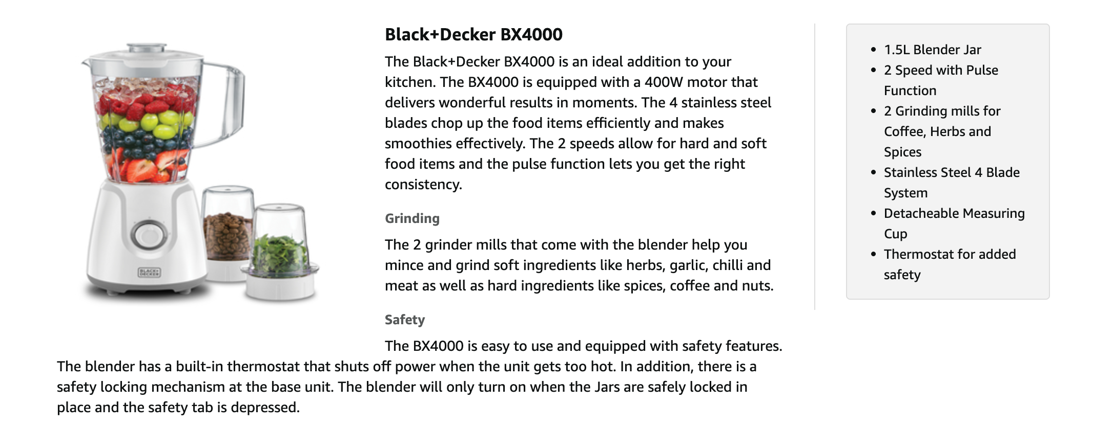 400W, 1.5L Blender + 2 Mills