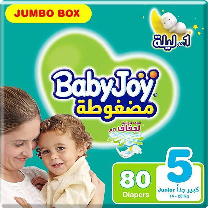 Baby Joy Compressed Diamond Pad, Size 5, Junior, 14-25 kg, Jumbo Box, 80 Diapers - ZRAFH product image