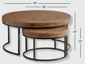 Pottery Barn Malcolm Solid Spruce Wood Round Nesting Coffee Tables